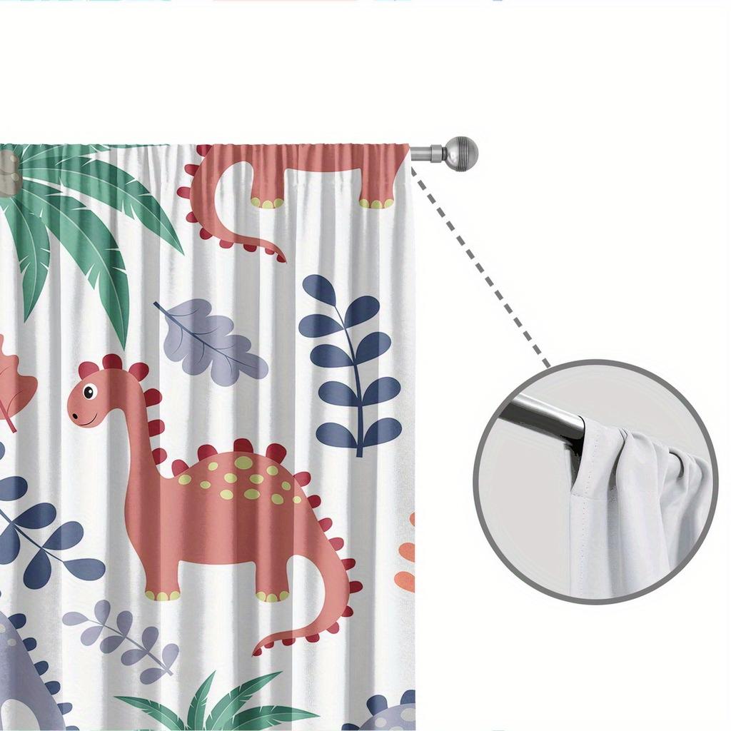 2pc Cartoon dinosaur print window decoration   polyester fabric machine washable   suitable for bedroom and living room decoration