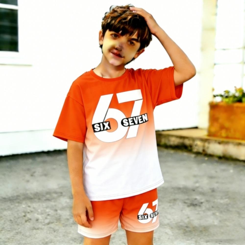 67 Gradient Zebra Color Printed Kids T-shirt and Shorts 2 Piece Set Summer Casual Outfit for Boy's and Girl's Kids Clothing Top