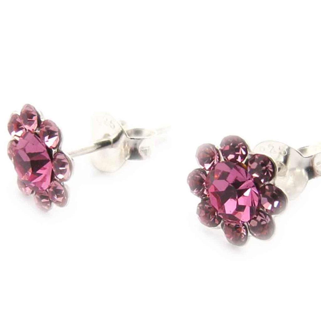 Les Trésors De Lily [J8700] - Pink 'Crystal Flowers' Silver Earrings