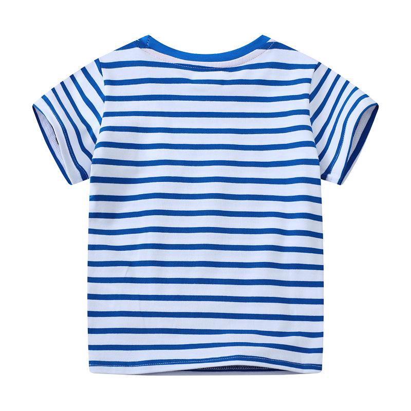 2-7Y New Boys T-shirt  Cartoon Excavator Embroidered Tees Little Kids blue stripe Short-sleeved T Shirts Tops Kids Clothings