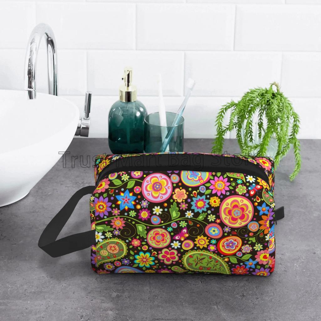 Cestovní kosmetická taštička s květinovým vzorem paisley Mandala Kosmetická taštička Organizér na make-up Velká kapacita Cestovní organizér na toaletní potřeby a příslušenství
