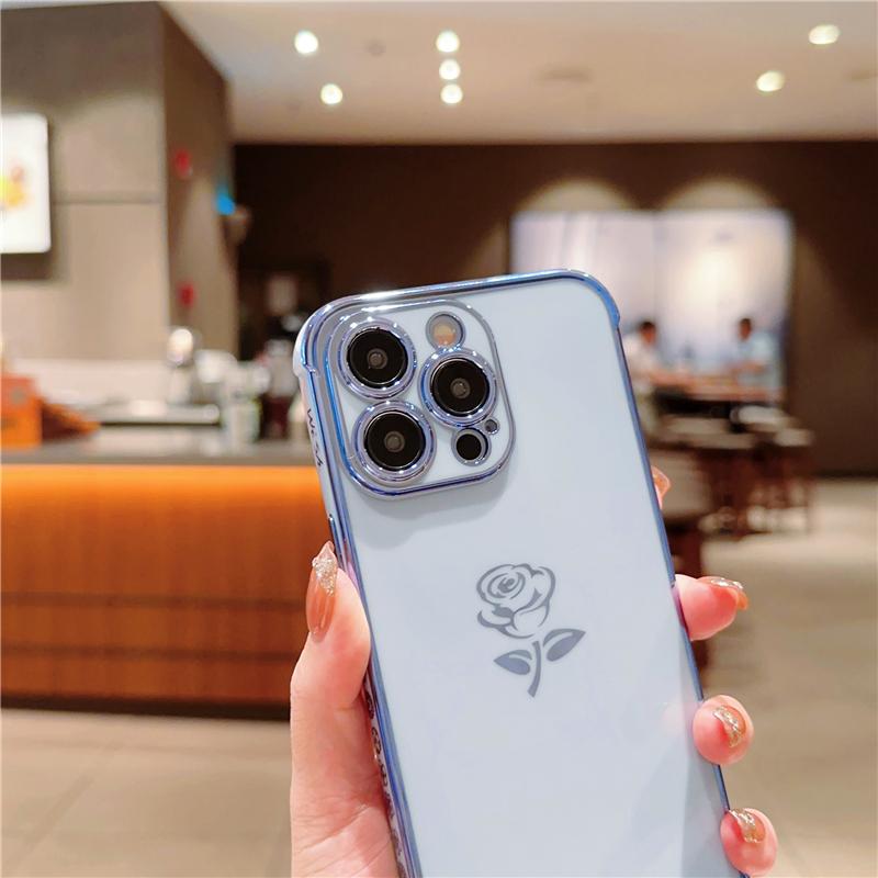 Luxus Vergoldung Rose Blume Bumper Handyhülle Für iPhone 11 12 13 Mini 14 15 Pro X XR Xs Max SE2 SE3 Schutzhülle Auf 14 Plus