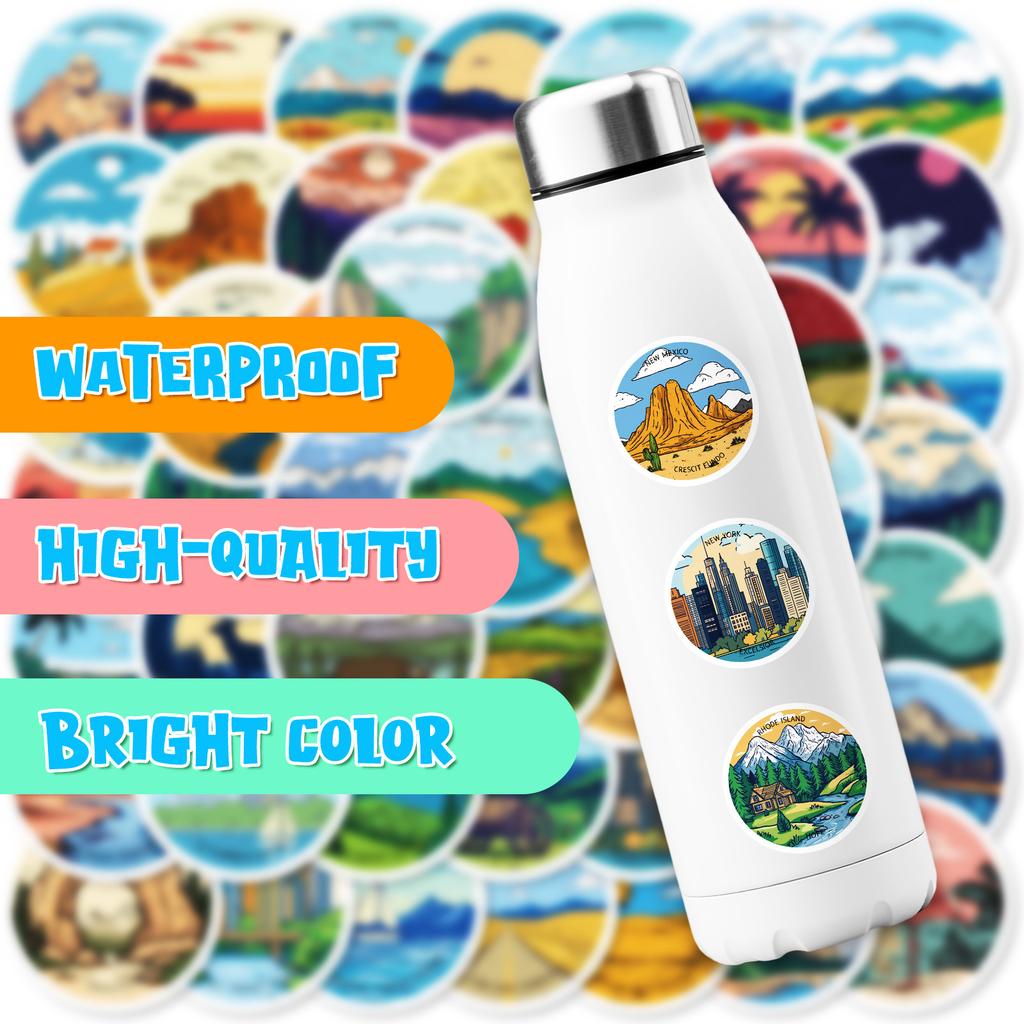 New 50 Pictures of Mainland Landscape Aesthetic Cartoon Graffiti Round Stickers Creative DIY Suitcase Mobile Phone Stickers