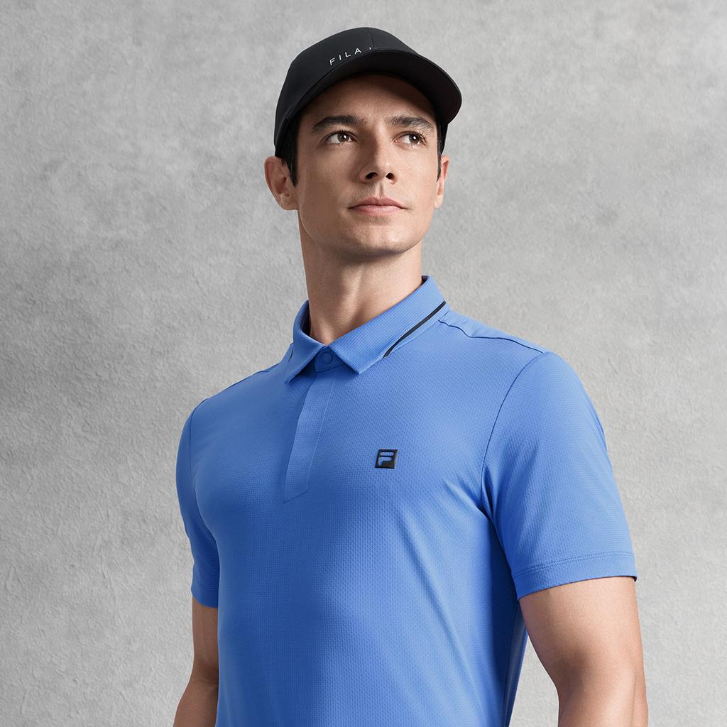 FILA Golf Series Fashion Soft Comfortable Versatile Solid Color Short Sleeve Polo Shirt Men tops Blue A11M535109F-BU