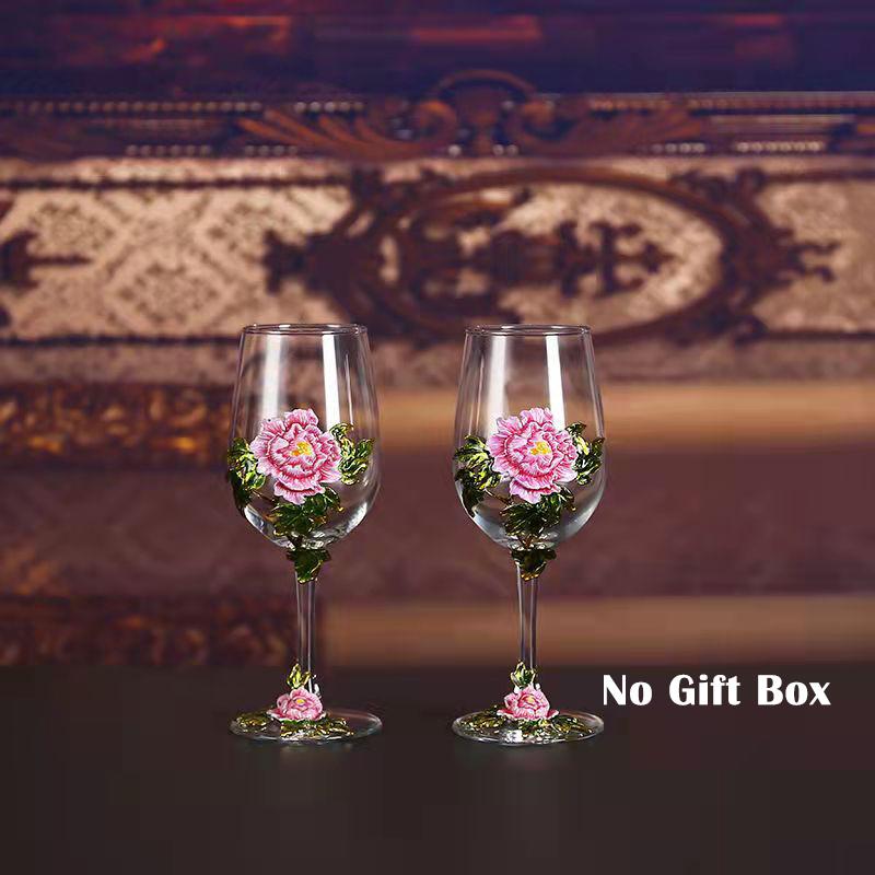 Superior Enamel Peony Glass Crystal Champagne Cup Set Goblet Glasses Glasses of Wine Wineglass Luxury Glass Cups Vintage Whiskey