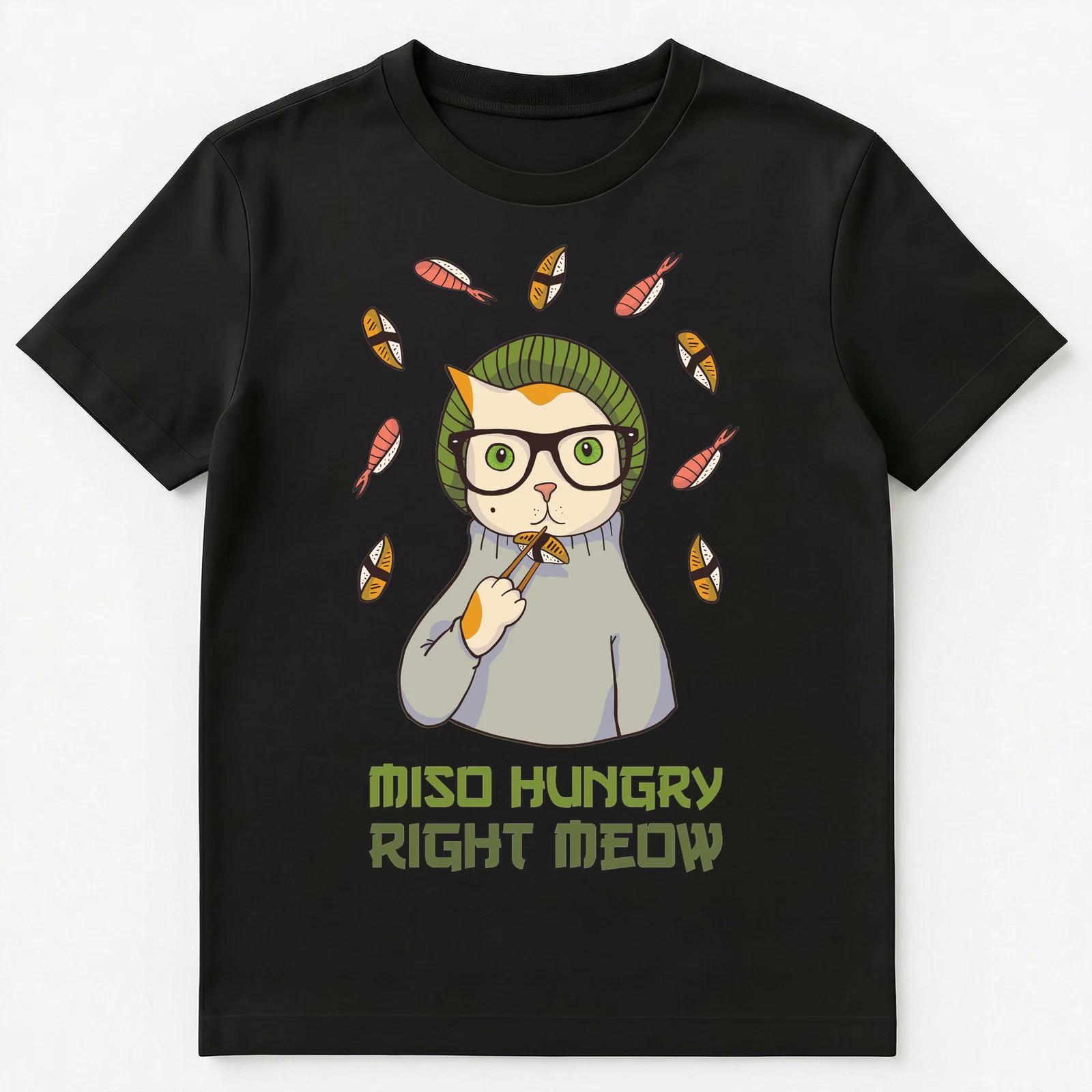 Funny Cute Sushi Eating Cat Miso Soup Pun Gift For A Foodie Unisex T-Shirt XL