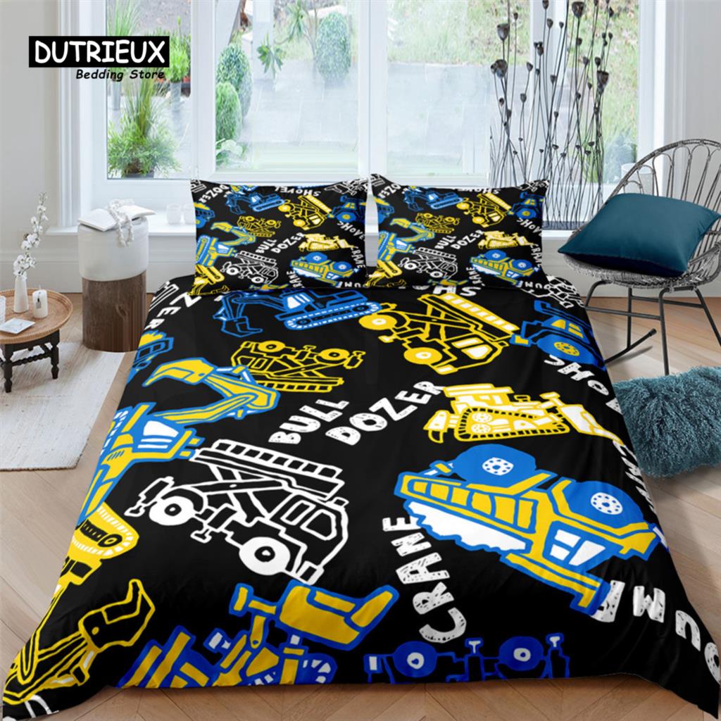 Home Living Luxury 3D Cartoon Engineering Vehicle Print 2/3Pcs Duvet Cover PillowCase Bedding Sets Queen and King EU/US/AU Size