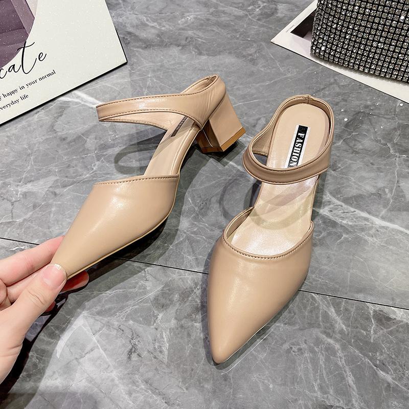 Sandalen Damen Sommer Hausschuhe Neue Spitz Zehen Klobiger Absatz Sandalen Große Größe Damenmode Frau Mules