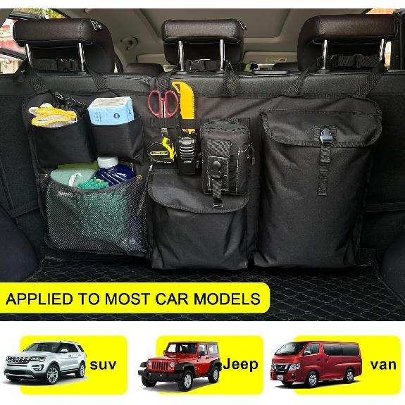 Car Trunk Organizer with Multiple Storage Compartments, Mesh Pockets, Black