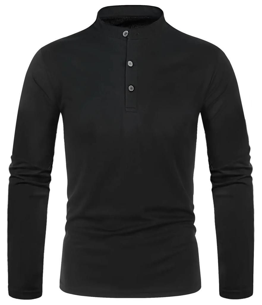 Men'S Henry Collar Long Sleeve Polo Shirt Men'S Autumn Casual Breathable Daily Spring High Quality Bottoming Shire Tt