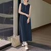 ZANZEA Lässiges, ärmelloses Kleid mit Rundhalsausschnitt und einfarbigem Muster für Damen