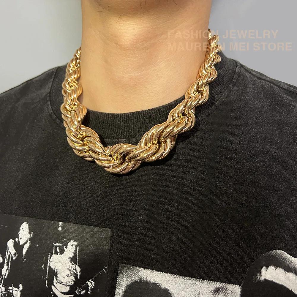 

25MM Gradual Change Rope Chain Stainless Steel Mens Necklace Hip Hop Heavy Metal Punk 20inch For Party Gift 20inch золотистий