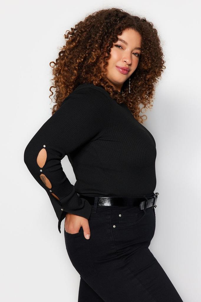 Women's Style Plus Size Black Turtleneck Plain Bodycone Polyelite Knitwear Plus Size Blouse