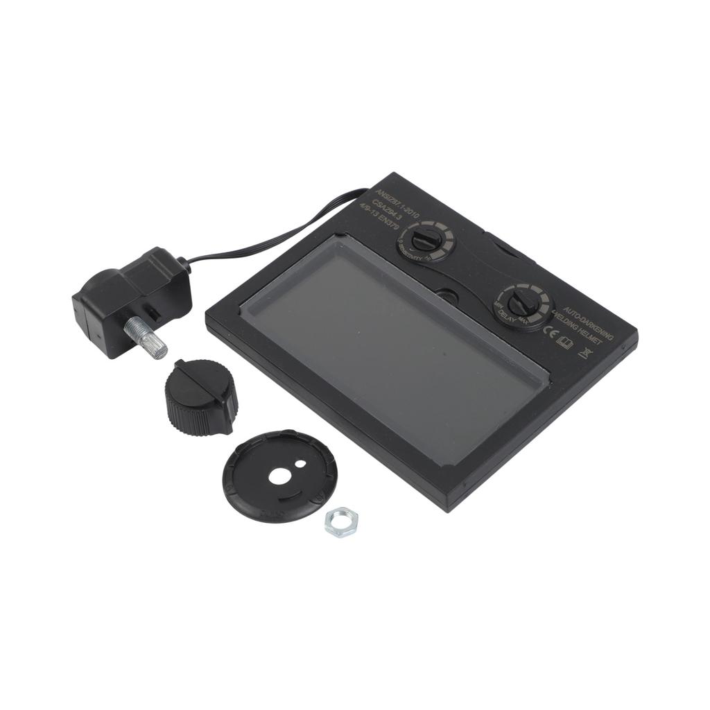 Sveisehjelm med automatisk nedblending, drevet av solceller, med utskiftbart glass