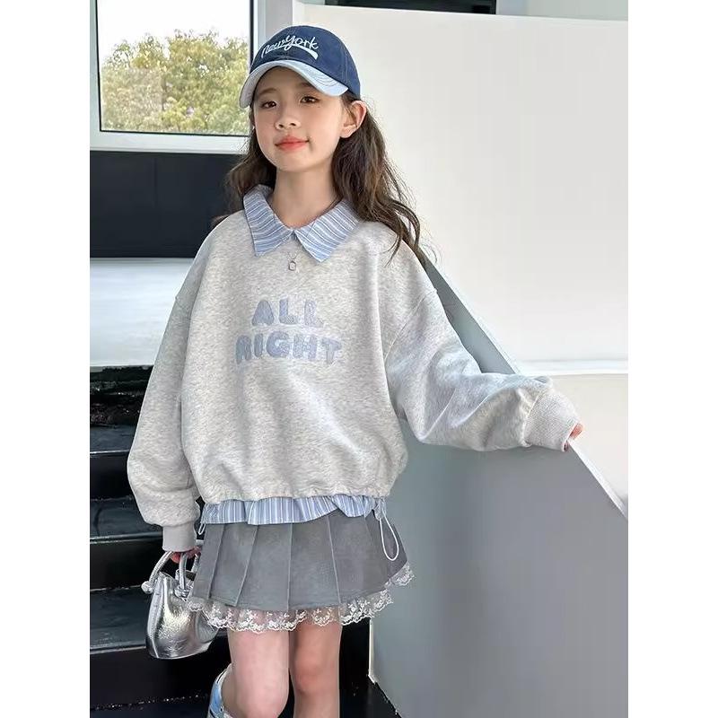 

Модная толстовка для девочек Осень 2025: Повседневный топ из двух частей для студентов 140cm