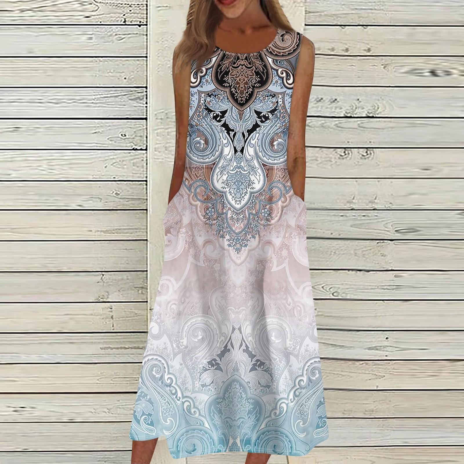 

Жен. Повседневные платья с принтом Круглый вырез Классический Классический На открытом воздухе Повседневные Без рукавов Свободные платья L