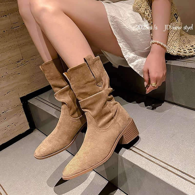 Wasteland Wind Thick Heel Inner Heightening Pile Boots Short Boots Children's New Skirt Western Cowboy Martin Boots