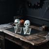 2 Pcs Gothic Skeleton Figurine Creepy Halloween Skull Statue Realistic Resin Tabletop Ornament for Home Bookshelf Decoration