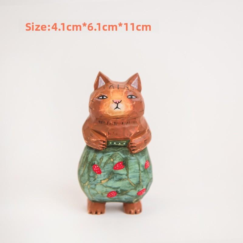 Wooden Cat Figurine Decor Handmade Gift For Cat Lovers Home Office Display