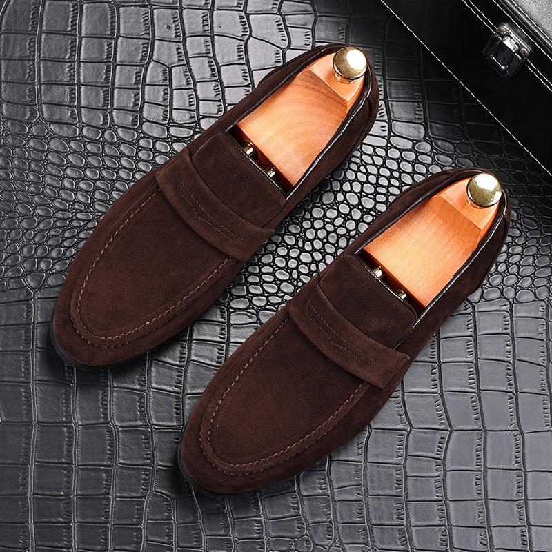 New Men Charm Pointed Suede Slip On Penny Oxford Flats Casual Shoes Homecoming Wedding Dress Prom Zapatillas Hombre