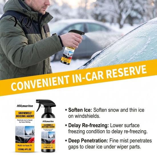 Safe for Glass Metal Surfaces Car Ice Melting Spray, 120ml De-Icer Windshield Windows Mirrors, Convenient Winter Auto Tool Fast Acting Remover