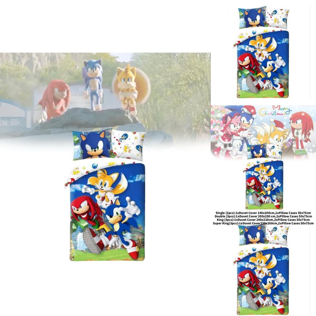 Sonic The Hedgehog Cartoon Bedding Set With Cotton Duvet Cover And Pillowcase For Bedroom Decor