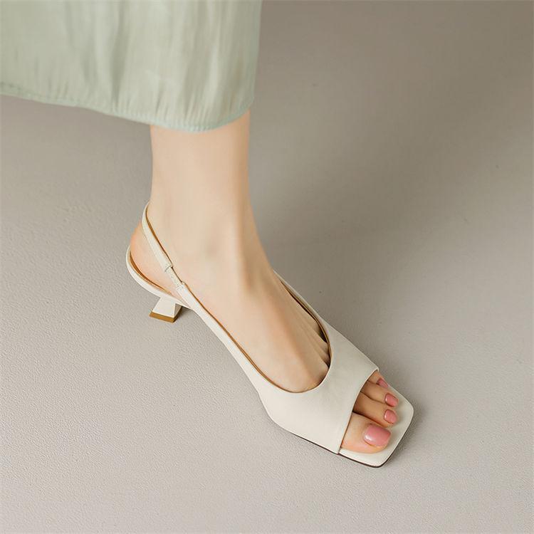 2025 New Treasure of the Town Store! Knock and Wear! Minimalist Milk White Open-toed Kitten Heel High Heels Empty Sandals