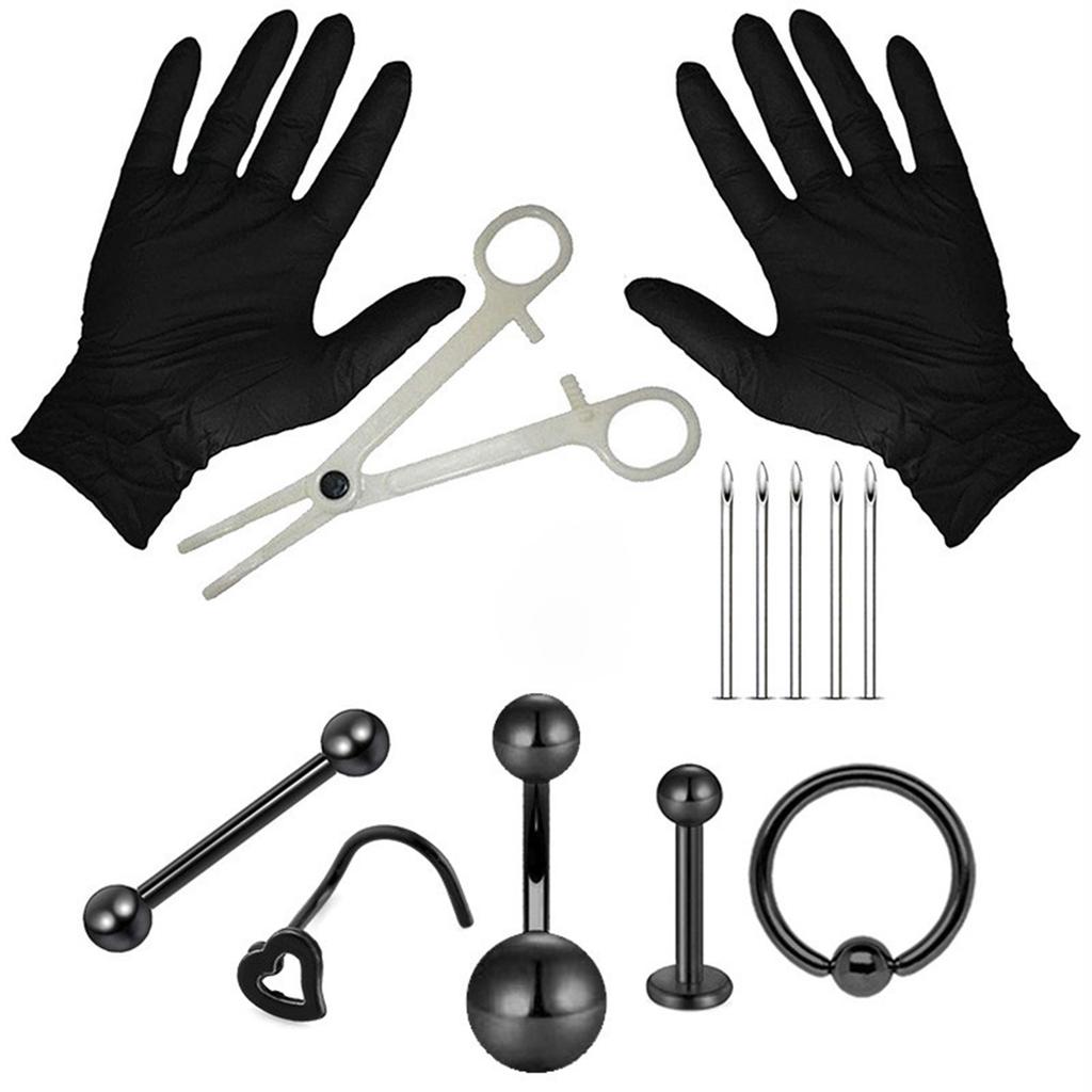 Stainless Steel Piercing Tool Kit Body Piercing Jewelry Set Lip Nose Ear Navel Button Rings Non Rusting Non Fading with