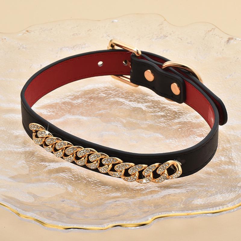Cuban Chain Dark Tie Neck Ring Punk Rock Neckband Choker Full Diamond Chain Buckle Neck Chain Leather