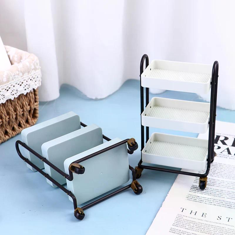 Dollhouse Trolley Dining Car Shelf Bookshelf W/ Wheels Doll Storage Display Rack For Doll Home Organize And Decor Props