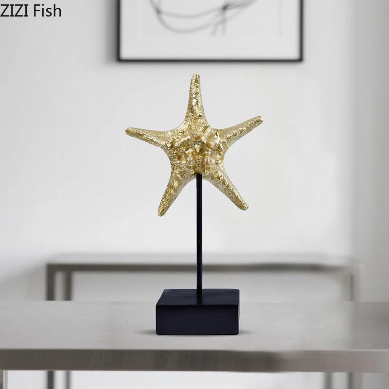 Creative Gold-plated Mermaid Statue Living Room Decoration Marine Organism Ornaments Resin Sculpture Room Aesthetic Decor