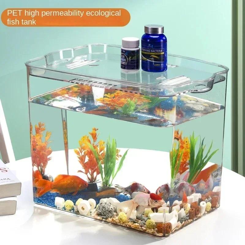 Transparent Square Fish Tank High Quality Plastic Goldfish Tank Aquarium Betta Fish Breeding Box Aquariums Table Decoration