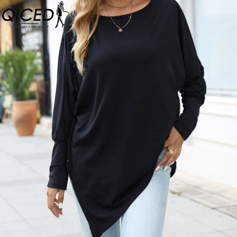 

QICED Женские модные повседневные однотонные блузки и рубашки с длинным рукавом и V-образным вырезом XXXXL чёрный