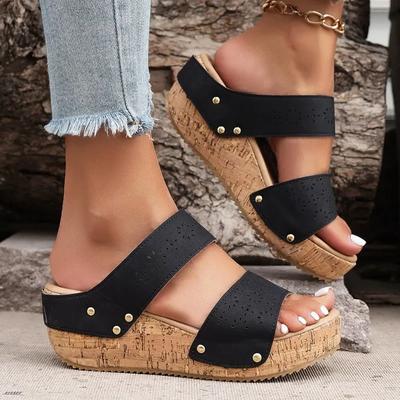 Fashion Ladies Shoes 2025 Summer New Women's Slippers Rivet Platform Wedge Sandals Plus Size Casual Comfortable Hollow Open Toe Slippers