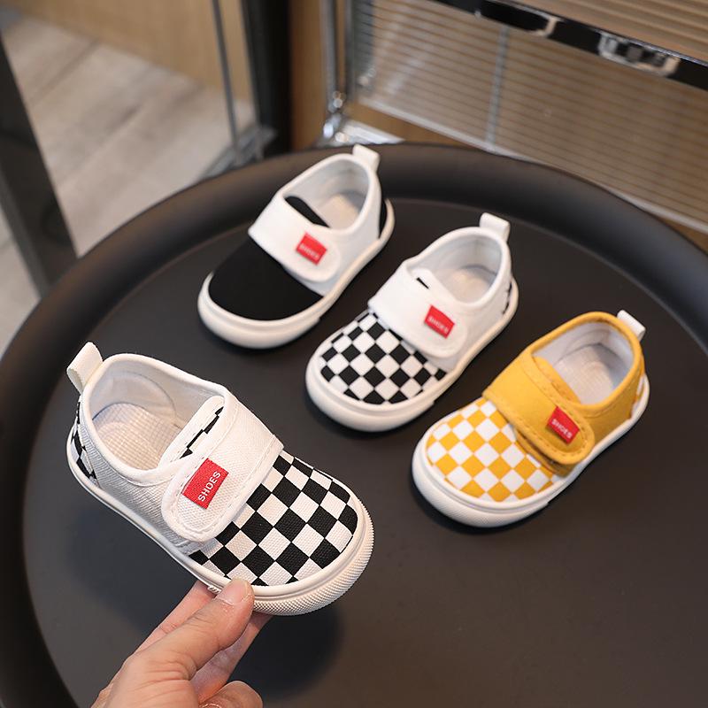 2025 Spring/Autumn Plaid Canvas Shoes for Kids: Boys, Girls & Baby Indoor Kindergarten Footwear