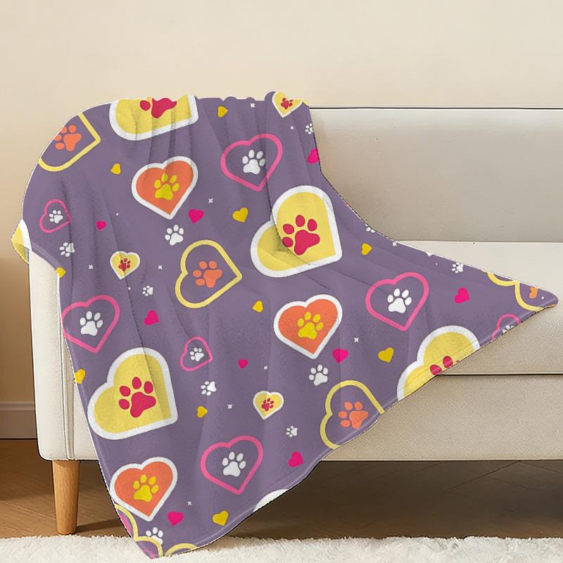 Lightweight Flannel Blanket with Cute Heart Paw Prints – Soft, Colorful Warm Throw for Home, Halloween & Christmas
