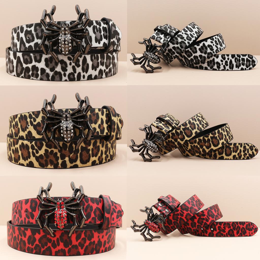 Rhinestone Spider Buckle Belt Leopard Print Series Punk Decorative Women's Belt Yabi Decorative Belt