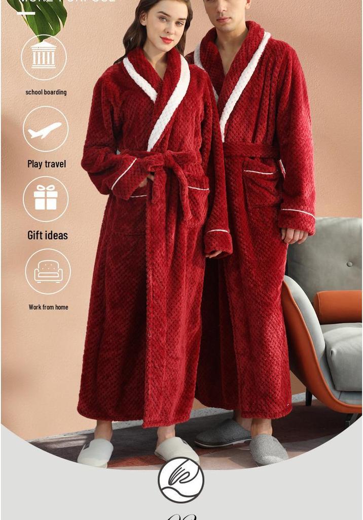 Thickened Plaid Flannel Couple's Bathrobe - Women's Plus Size & Men's Extra Long Fleece Robe