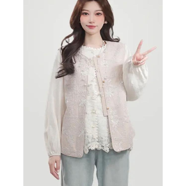 Damen Frühling 2025 Locker Lässig Bestickte Weste - Koreanischer Stil Trendiges Oberteil mit Rundhalsausschnitt