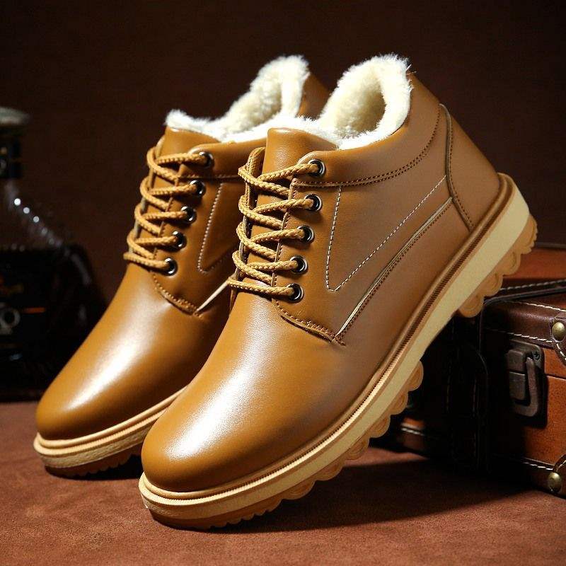 Cotton Shoes Men's Autumn Warm Casual Men's Leather Shoes Korean Version Waterproof Work Shoes Dad Shoes