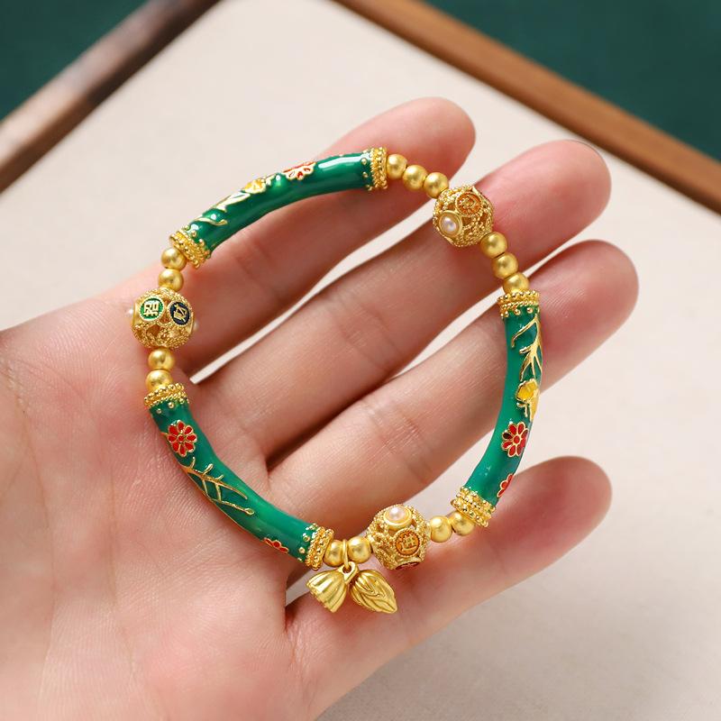 Enamel Color Ancient Sand Gold Bracelet Niche High Sense Retro Court Cloisonne Bracelet Women