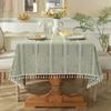 Light Green Rectangular Tablecloth Boho Rustic Farmhouse Decoration Solid Color Tassel Living Room Kitchen Dustproof Table Cover