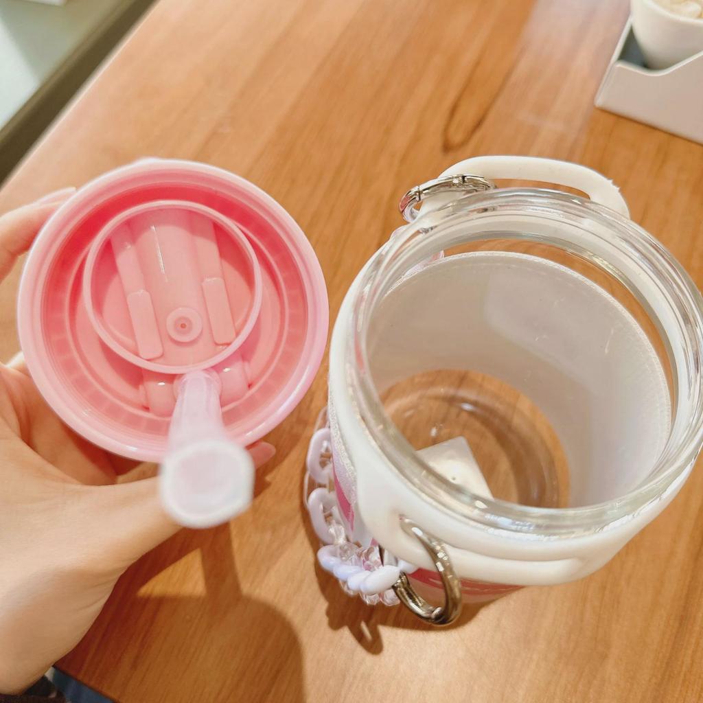 Adorable Bear Pink Straw Cup with Leather Case & Anti-Scalding Design - Portable Bracelet-Style Water Cup for Girls