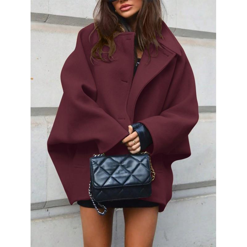 Cappotto invernale da donna oversize vestibilità rilassata snellente misto lana lunghezza corta casual chic capospalla