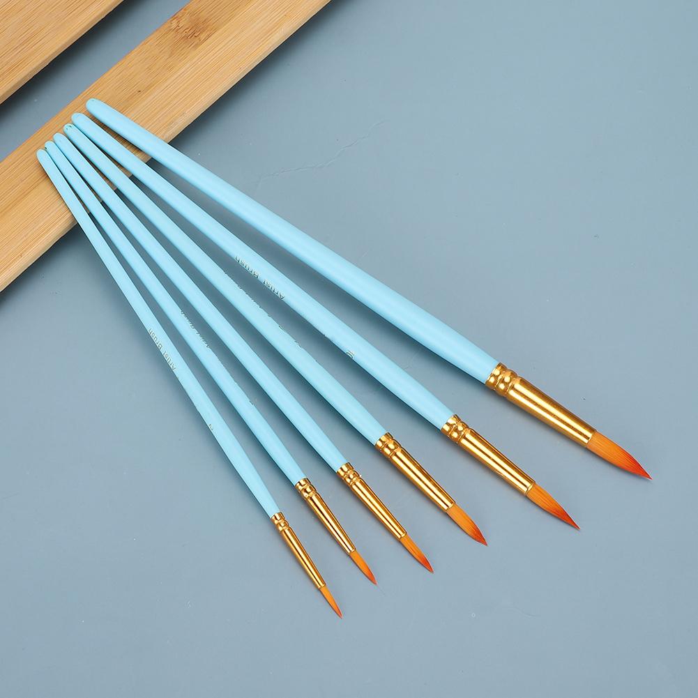 6Pcs Pointed Watercolor Hook Line Pen Set Nylon Hair Beginner Art Supplies Painting BrushMatte Blue