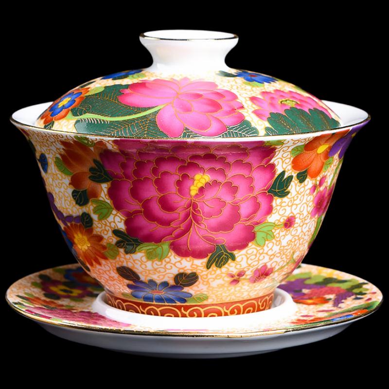 Banshan Dongxue Hand-Painted Enamel Ceramic Gaiwan Teacup 180ml