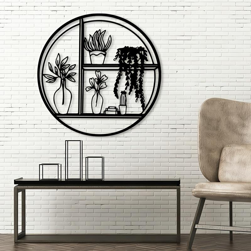 Minimalist Black Metal Circle Plant Shelf Wall Art Sculpture for Kitchen Dining Room Home Decor New Year Gift