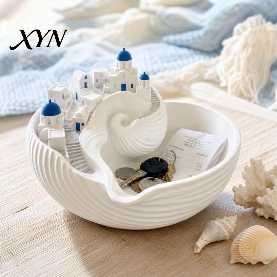 Dekorative Aufbewahrungsschale Muschelschale, Schreibtischschale, Exquisites Griechisches Kleines Schälchen Insel-Charme für Schlüssel Schmuck Münzen Mediterran Stil Schale