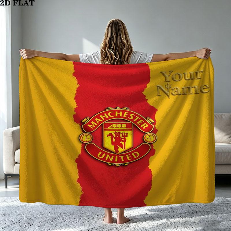 1PC Manchester United F Custom Name Patterned Flannel Blanket Suitable For All Seasons for Home Decor Warmth and Comfort Gifts Holiday Present