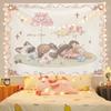 Pink Wave Dot Lace Princess Tapestry Wall Art Hanging for Bedroom Living Room Decor Bow Bear Rabbit Dress Cartoon Warm